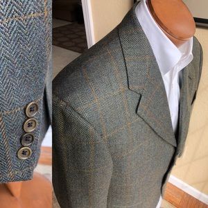 Faconnable Harris Tweed Windowpane Blazer Size 40R